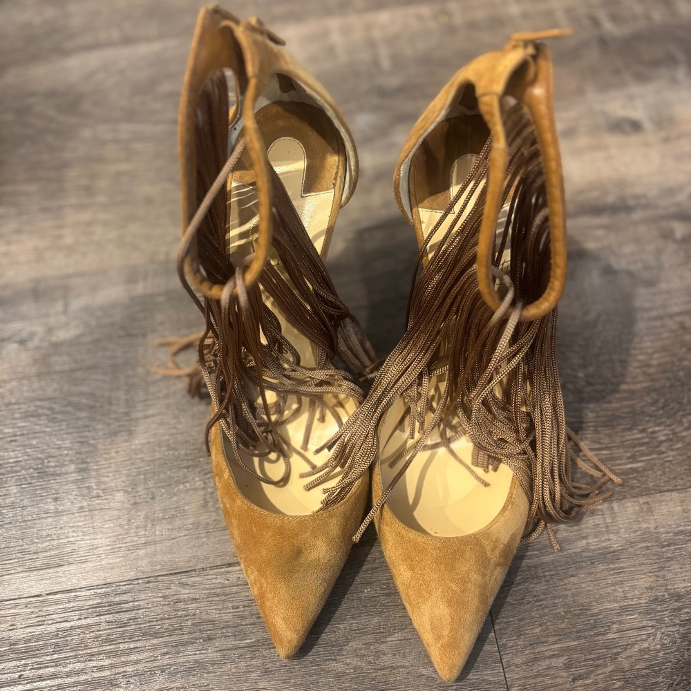 Christian Louboutin Tan Fringe Heels